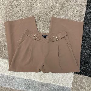 WHITE HOUSE BLACK MARKET tan wide leg crop dress pants gold buckles workwear
